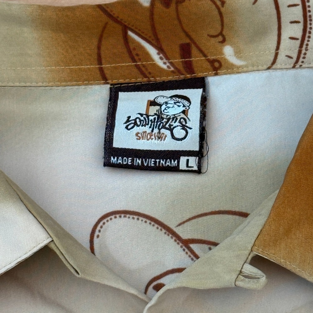 Southpole Mens Vintage Y2K Graffiti Character Ombre Button Down Shirt Brown L - Picture 4 of 8